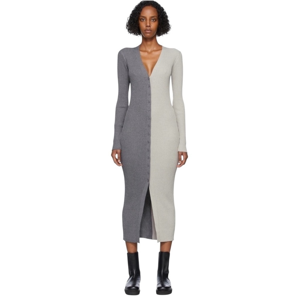 STAUD - Shoko Sweater Dress Gray Colorblock Midi Sz M